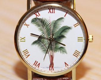 Wrist watch with date palm, palm tree watch, minimalist watch, watch wedding, birthday watch, mens watch, womens watch, watch tree