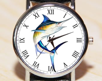Reloj con pez espada, reloj de pez, pez espada, estilo de pesca, relojes de pulsera para pescadores, regalos para hombre, regalos para papá, reloj de mujer