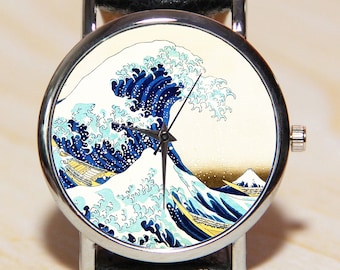 Wristwatches wave, picture watch, Van Gogh watch, art watch, women's watch, men's watch, unique watches, handmade watches, blue watch