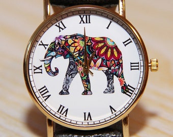 Wrist watch elephant, watch birthday gift, women watch ,mens watch, colored elephant watch,animal watch, watch  travel, Christmas gift watch