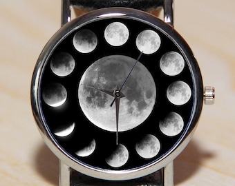 Watch moon, watch constellations, watch galaxy, black watches, gift watch, wedding watch  witness,  watch  groom