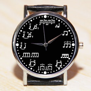 Watch musicians,Wristwatch note, watch gift to the teacher,women watch, men's watch, white watch, black watch, watch music, leather watch