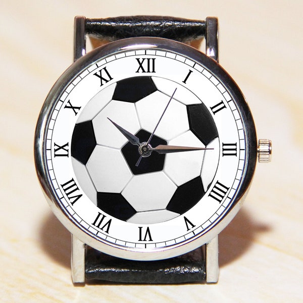 Montre-bracelet avec ballon de football, ballon de football, montre-bracelet de fan de football, montre de fan de football, montre pour homme, montre noir blanc, montre pour sportifs