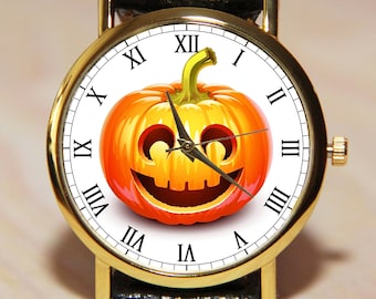 Pompoenhorloge, halloweenhorloge, dameshorloge, herenhorloge, feesthorloge, vakantiehorloge, leren horloge, pompoensieraden, horloge op bestelling