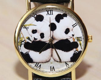 Reloj de pulsera pandas, reloj de mujer, reloj de hombre, reloj de animales, relojes hechos a mano, relojes únicos, relojes para San Valentín, relojes de cumpleaños