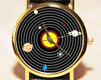 Galaxy watch, solar system watch, planet watch, saturn watch, leather watch, men's watch, space watch, women's watch, watch gift