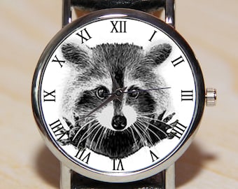Watch raccoon, mens watch, women's watch, Animals watch, watch party, black watch,  watch birthday gift, wrist watches for christmas
