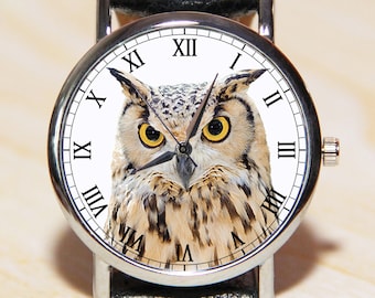 Reloj de pulsera búho, relojes de mujer, relojes de hombre, joyería de búho, reloj con pájaros, relojes clásicos, reloj de cuero, reloj hecho a mano