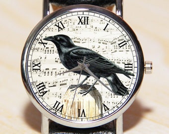 Reloj de cuervo, reloj para hombre, reloj para mujer, reloj gótico, reloj de pájaro, reloj de cuervo negro, reloj de pulsera de cuervo vintage, reloj de cuero