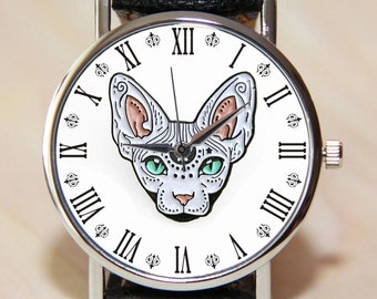 Сat watch, sphinx cat watch, ladies watch, men's watch, christmas gift watch, animal watch, minimalism watches, gift ideas, leather watches