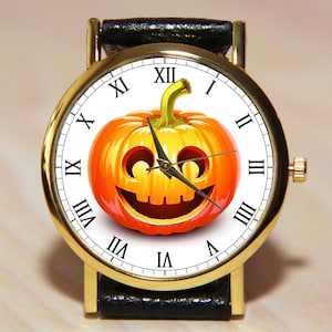 Pumpkin watch, halloween watch, ladies watch, men's watch, party watch, holiday watch, leather watch, pumpkin jewelry, watch to order