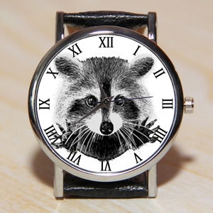 Ver mapache, reloj de hombre, reloj de mujer, reloj de animales, fiesta de relojes, reloj negro, reloj de regalo de cumpleaños, relojes de pulsera para Navidad