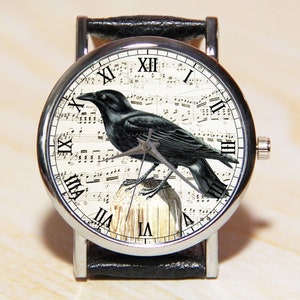 Raven watch, men's watch, women's watch, Gothic Watch, bird watch, watch black raven, vintage raven wrist watch, leather watch