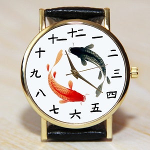 Japanese numerals watch, Koi Fish, women's watch, men's watches, horoscope watches, constellation watches, gift watches,handmade watches,