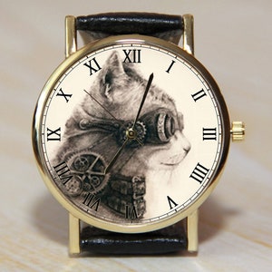 Wrist watch cat, watch cat flyer, men's watch, cat mechanic watch, cat cosmonaut watch, unique watch, cat traveler's watch, watch handmade.