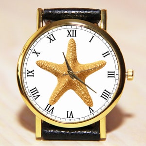 Wrist watch with starfish, Marine watch, Beach starfish watch, watch with leather strap, women&#39;s watch, men&#39;s watch, souvenir watch