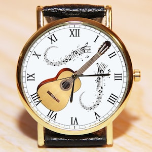 Guitar wristwatch, musician wristwatch, men&#39;s watch, women&#39;s watch, leather watch, music watch, guitarist&#39;s watch, gift watch.