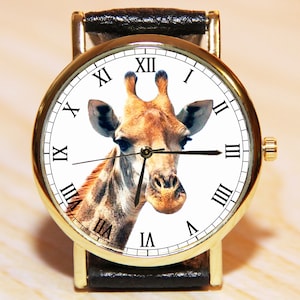 Watch with a giraffe, women&#39;s watch, men&#39;s watch, children&#39;s watch, wrist watch, leather watch, orange watch, animal watch