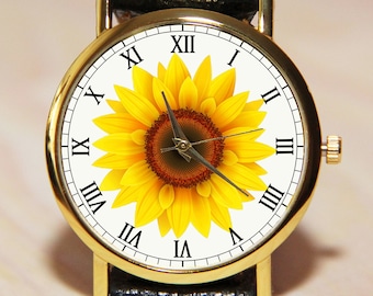 Wristwatches sunflower, yellow watches, women's watches, flower watches, wedding watches, holiday watches, unique watches, novelty watches
