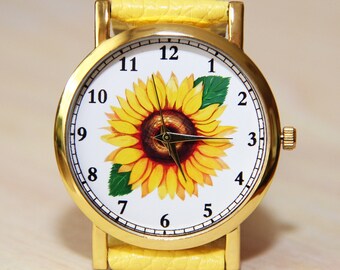 Watch Sunflower, Flower Watch, Female Watch, Girls Watch, Yellow
