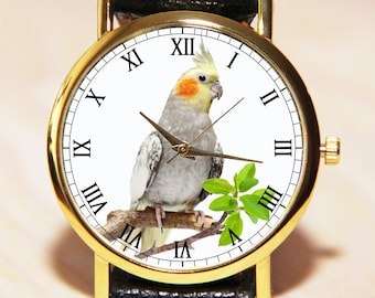 Watch parrot, Watch Corella, Wristwatch bird, women's watches, men's watches, children's watches, leather watch, quartz watch, unique watch
