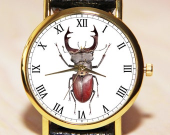 Watch beetle, Insect  Watch,  Insect Jewelry, women's watch, men's watch, watches for insect lovers, leather, handmade watch, unique watch