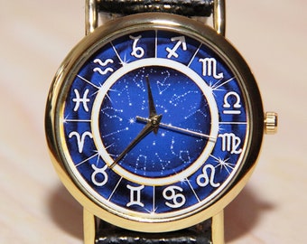 Zodiac watches, Mens Watch , Woman's Watch, blue Watch, constellation watches, Wristwatch signs zodiaa, Space Watch