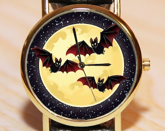 Bat watches, Halloween watch, ladies watches, men's watches, unique watches, goth watches, leather watches, handmade watches,