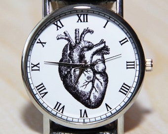 L'orologio da polso è un cuore, Orologio da polso a forma di cuore, orologio regalo per dottore, orologio da donna, orologio grigio, cuore anatomico, orologi da uomo