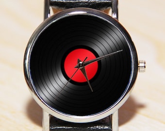 Disque vinyle pour montre-bracelet, montre pour disque phonographique, montre pour disque vinyle rétro, montre vintage, montres pour femmes, montres pour hommes, montres en cuir