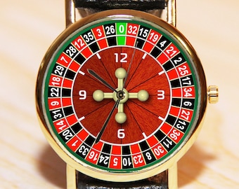 Roulette watches, men's watches, women's watches, game watches, winnings watches, money watches, red watch, leather watch, watch vintage