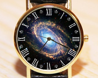 Wristwatch galaxy, watch cosmos, constellation watch, watch sky, mens watch, unique watch, handmade watch, black watch, leather watch