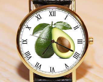 Relojes de aguacate, relojes de mujer, relojes de hombre, relojes vegetarianos, relojes verdes, relojes con correa de cuero, relojes únicos, relojes hechos a mano.