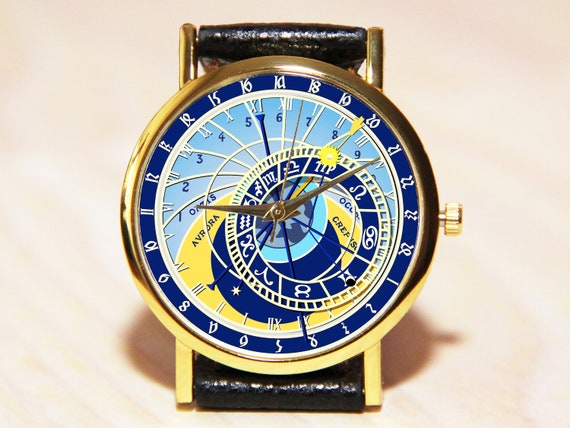 Astronomische Armbanduhr, Prag Astronomische Uhr, Uhr, Lederuhr, Uhr für  Männer, Steampunk Astrologie Uhr, Celestial Schmuck, Damenuhr - .de