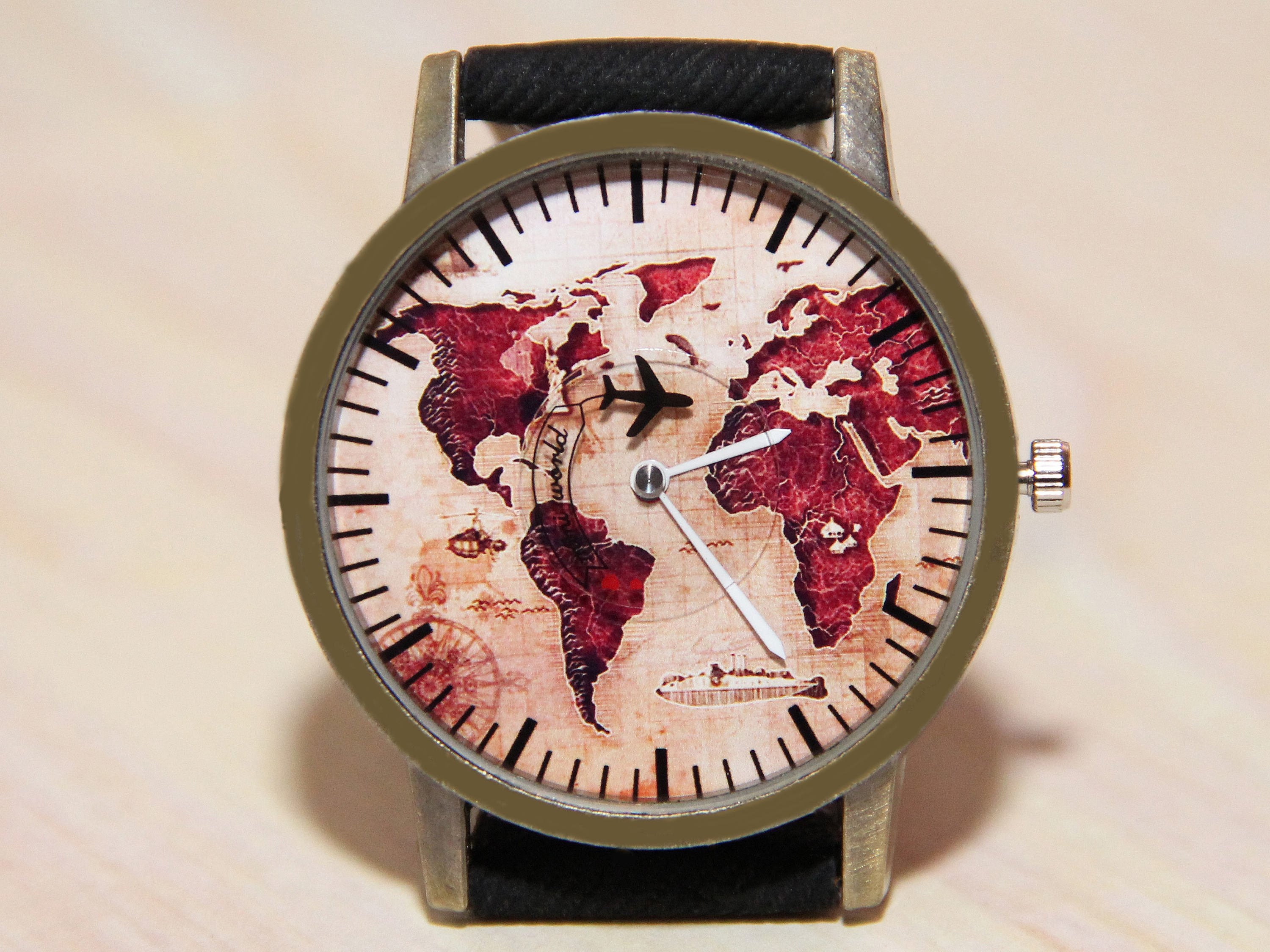 Wristwatch World Map Denim Watch Travel Clock Wrist Watch