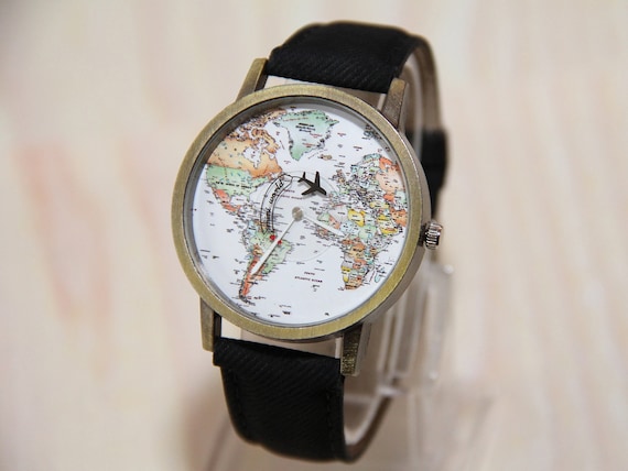 Reloj de pulsera mapa del mundo relojes de hombre reloj de