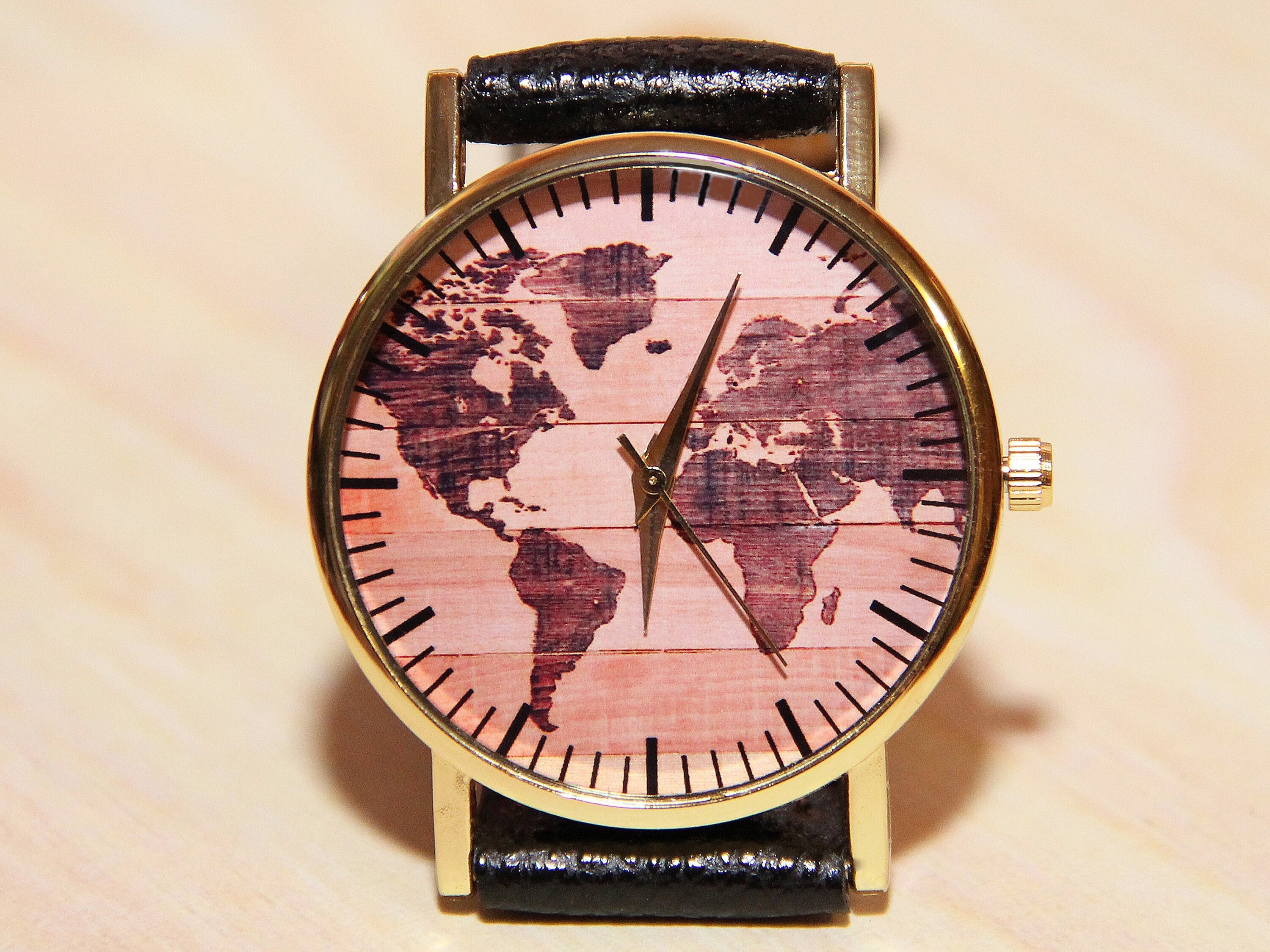 Wristwatches world map world map watch wooden clock | Etsy