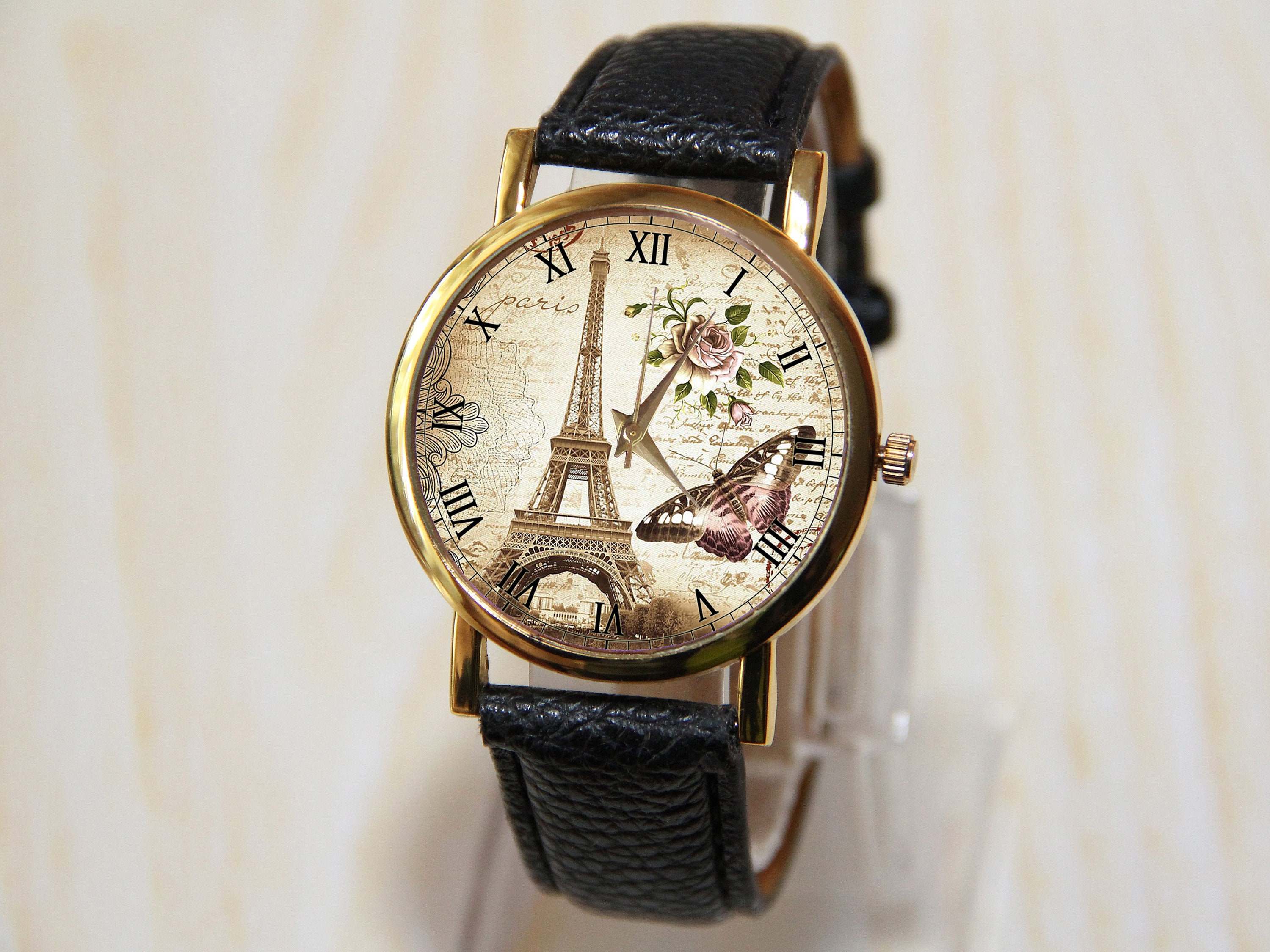 New 3 Eiffel Tower Face Fabric Covered Leather Strap Watches Blue, Green, Brown Amazon.com: Swatch Gent Unisex Watch Casual Plastic Blue  main image 3