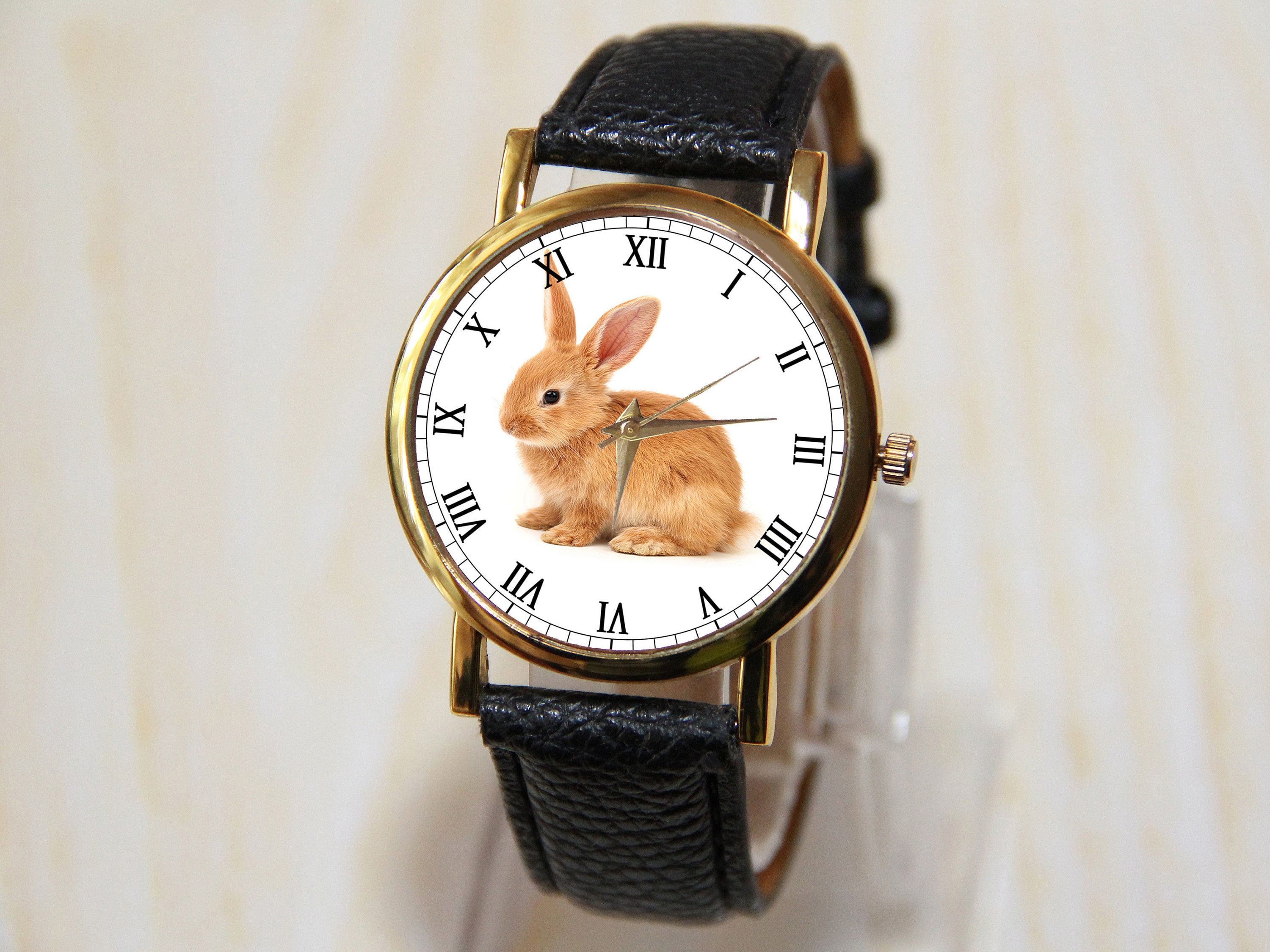 Rabbit Watch, Easter Gift Watch, Ladies Watch, Orange Watch, Leather ...