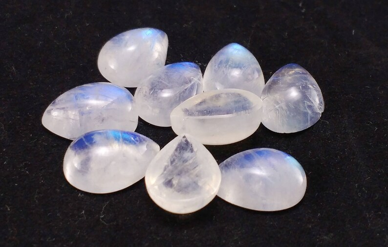 Natural Rainbow Moonstone Blue Flash Cabochon 9 PCs Lot 14x10 Rainbow Moonstone Loose Gemstone. Rainbow Moonstone pear Cabochon