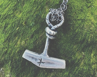 Hand Carved Oxidized Sterling Silver Mjolnir Pendant: Thor&#39;s Hammer Necklace