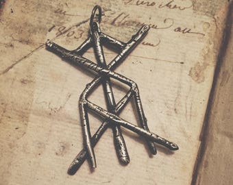 Silver HEALTH & VITALITY bind rune pendant, collana intagliata HANR argento sterlina ossidato Darkwood vichingo, gioielli pagani, collana di rune