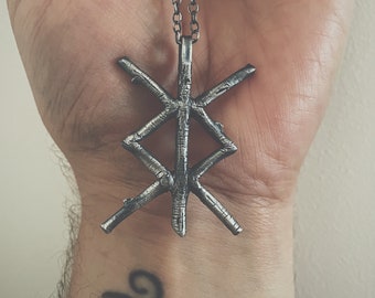 PROTEZIONE Bind Rune ciondolo HAND CARVED argento sterling, collana ossidato Darkwood, vichingo, norreno, natura, occulto, regalo, protezione