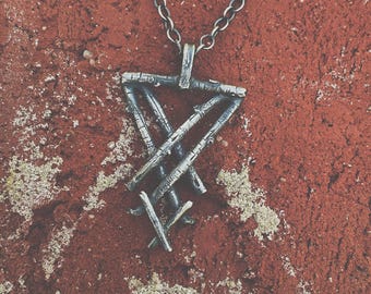 Mini Sigil of Lucifer Pendant: Hand Carved Oxidized Sterling Silver Gothic Necklace