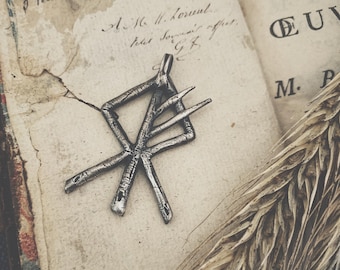 Oxidized Sterling Silver Wolf Bindrune Pendant: Norse Viking Jewelry