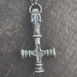 Hand Carved Oxidized Sterling Silver Wolf Cross Pendant: Norse Viking Necklace