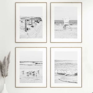 Coastal Wall Art, Set of 4 Prints, Large Wall Art, Black and White Wall Art, Beach Photography Prints, 8x10 | 11x14 | 20x30 Beach Prints