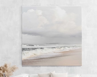 Beach Print on Canvas, Coastal Wall Art, Beach Photography Prints, Extra Large Wall Art, 48x48 Canvas Art, Neutral Coastal Artwork