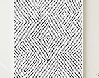 Abstract Geometric Painting, 24x36 Large Wall Art, Original Acrylic Painting, Black & White Artwork (Unstretched)