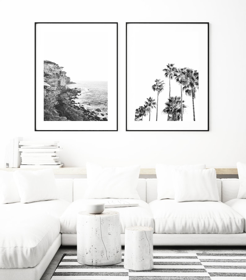 Coastal Wall Art Prints Set of 2 Beach Decor Black and Etsy
